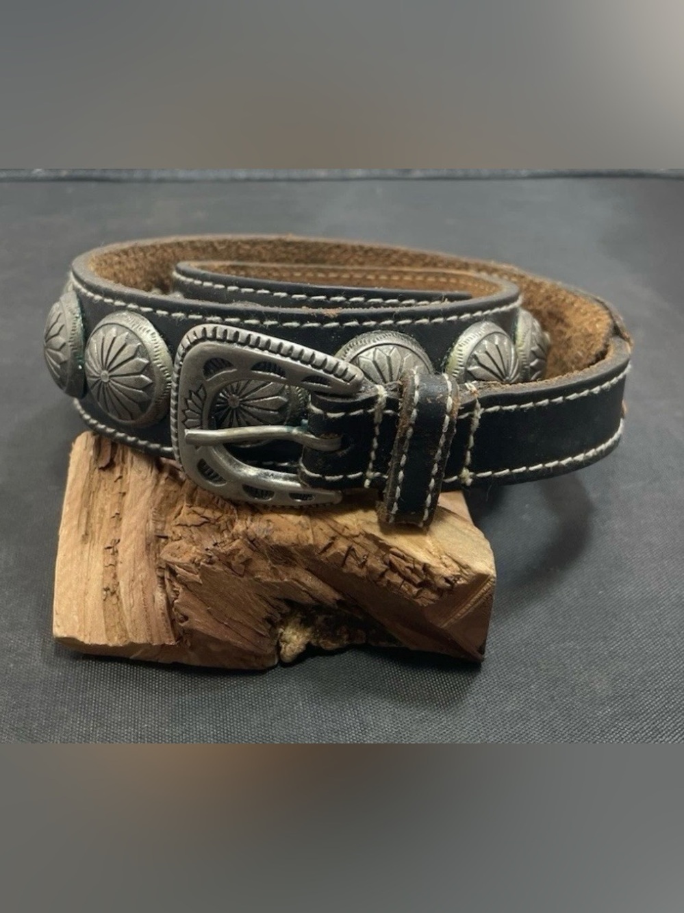 Amanda Smith Belt XLarge Black Leather Metal Inserts
